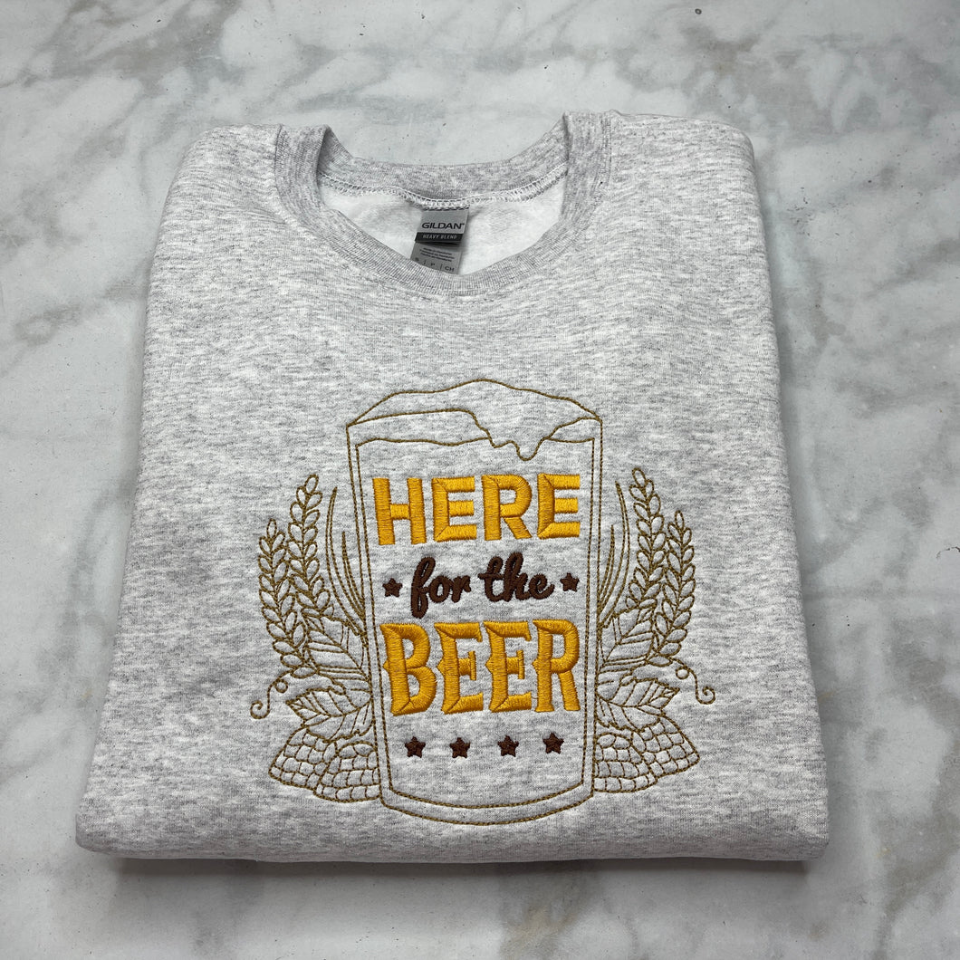 Here for the Beer - Ash Grey - Crewneck Sweatshirt