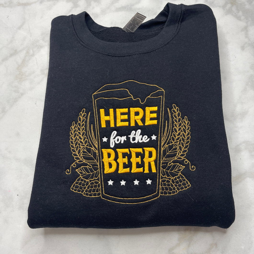 Here for the Beer - Black - Crewneck Sweatshirt