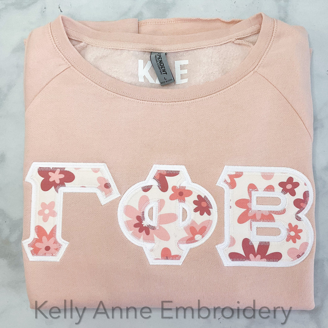 70s Retro in Pink Greek Letters with White Border on Blush Wave Wash Sweatshirt