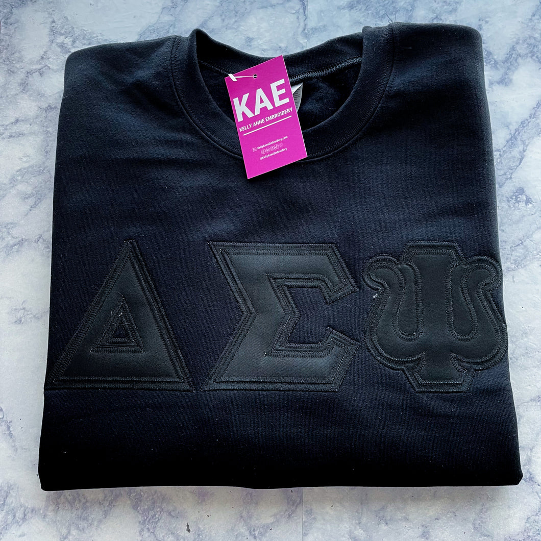 BLACK Greek Letters with BLACK border on BLACK Sweatshirt